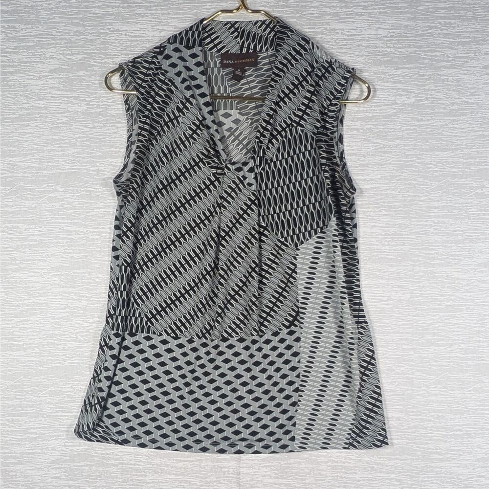 Dana Buchman Blouse Womens Size Medium Black White Geometric Pattern Tank Top